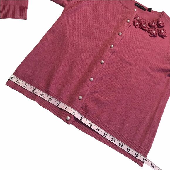 Vintage Pearl Button Floral Rosette Appliqué Rockabilly Cardigan Pink Sz M - Picture 7 of 12